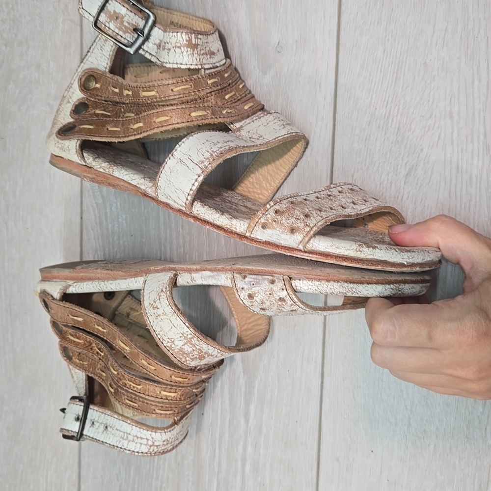 🤍🤎 Bed Stu Distressed White and Brown Artemis Sandals - Picture 9 of 12